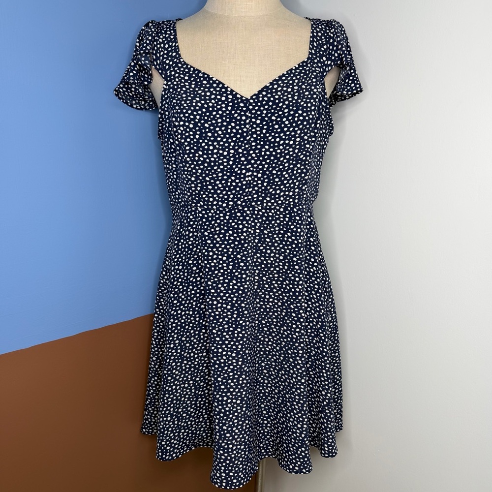 Altar'd State Women's Navy Polka Dot Flutter Sleeve‎ Dress Size Large